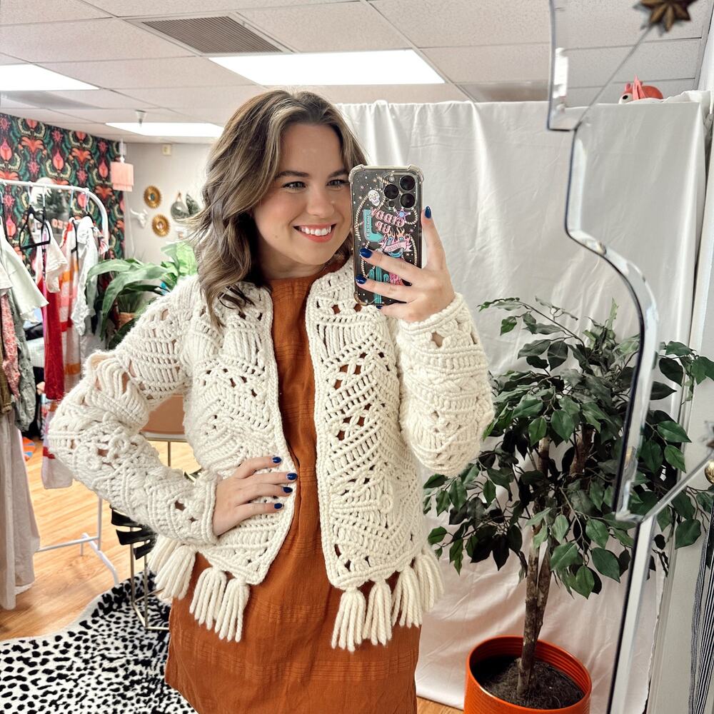 TABULA RASA Tuva Hand-macramé Tassel-trim Jacket In Cream Size Medium